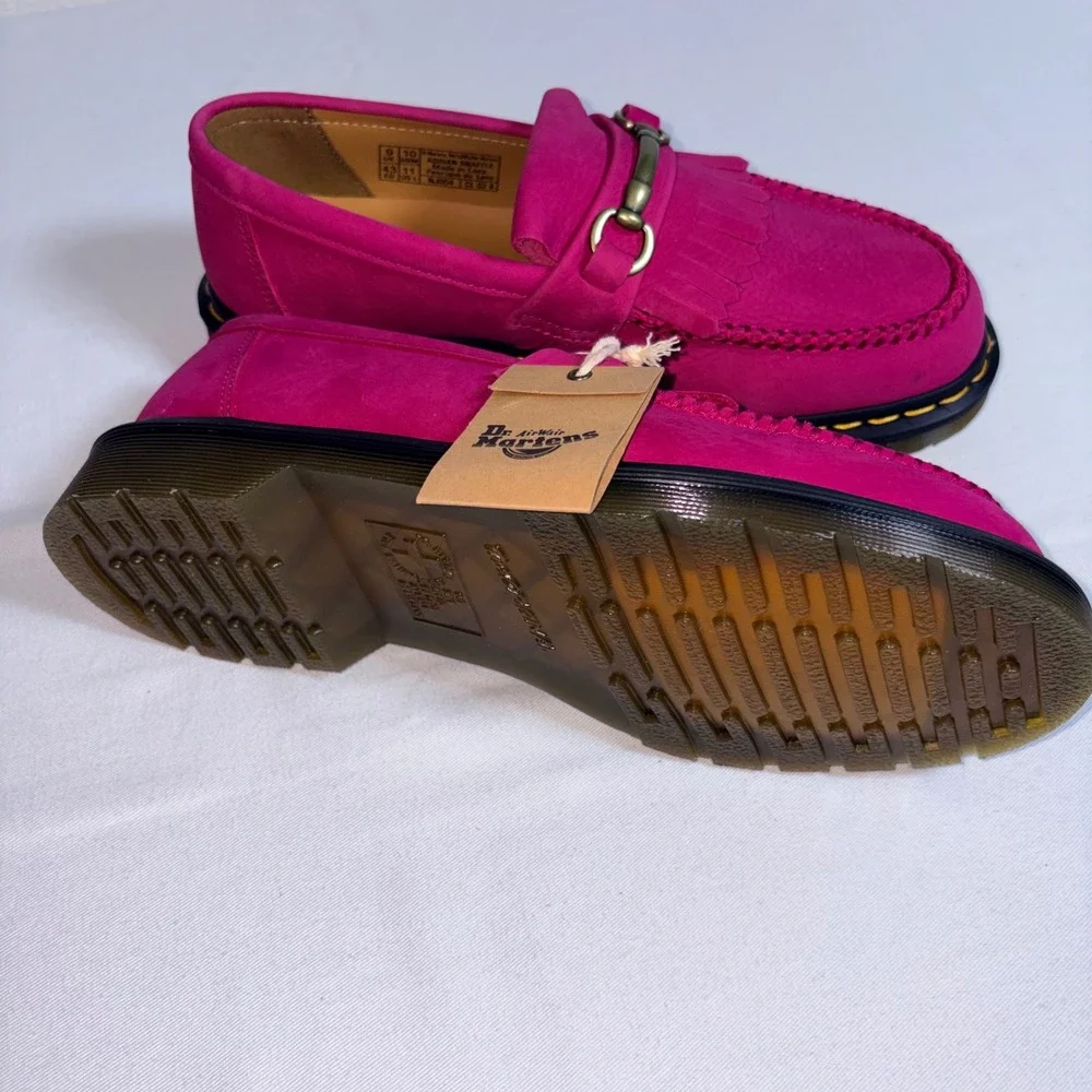 Dr. Martens Adrian Snaffle Loafers 11 Pink New Nubuck Leather Kiltie Horsebit